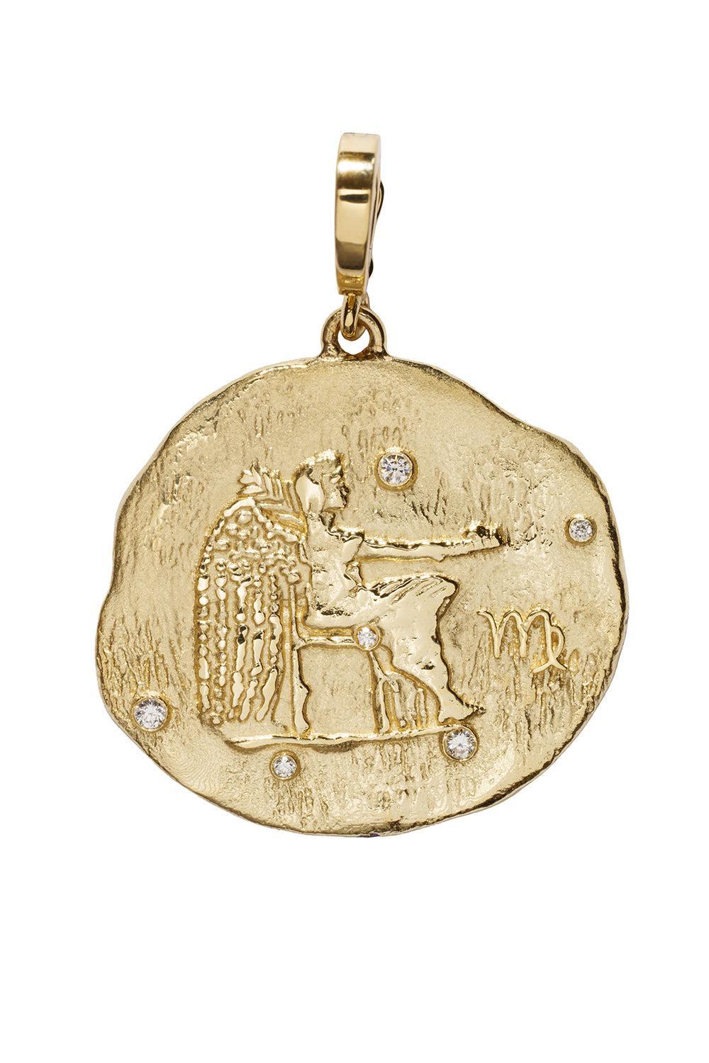 Diamond Of The Stars Virgo Large Coin Charm-YELLOW GOLD-JEWELRYFINE JEWELPENDANT-AZLEE