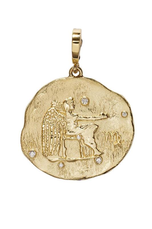 Diamond Of The Stars Virgo Large Coin Charm-YELLOW GOLD-JEWELRYFINE JEWELPENDANT-AZLEE