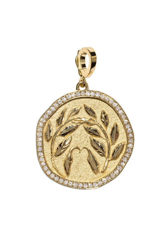 Diamond Pave Olive Branch Large Coin-YELLOW GOLD-JEWELRYFINE JEWELPENDANT-AZLEE