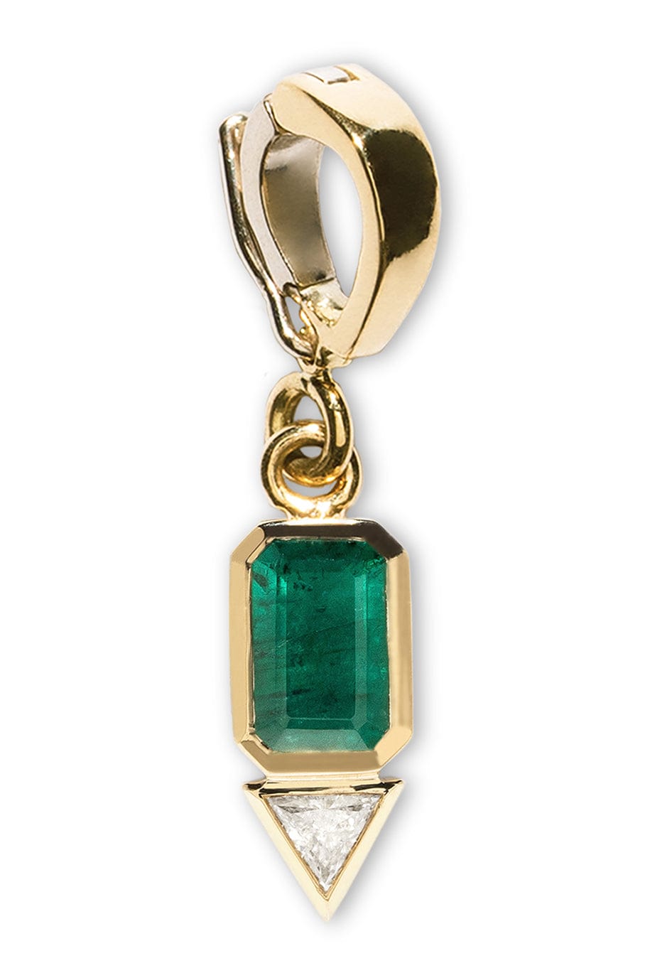AZLEE-Emerald and Trillion Small Diamond Charm-YELLOW GOLD