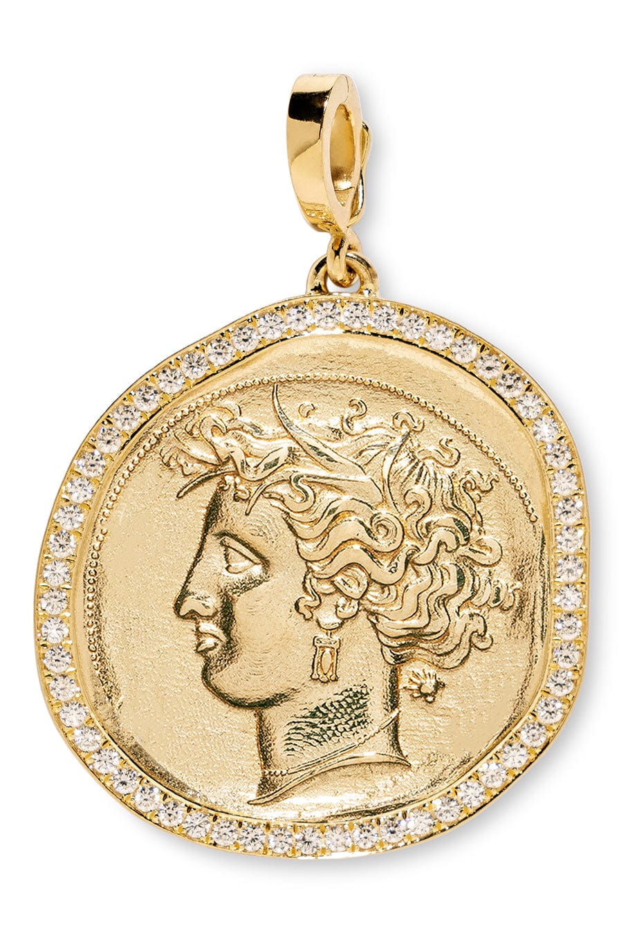 AZLEE-Large Goddess Pave Coin Charm-YELLOW GOLD