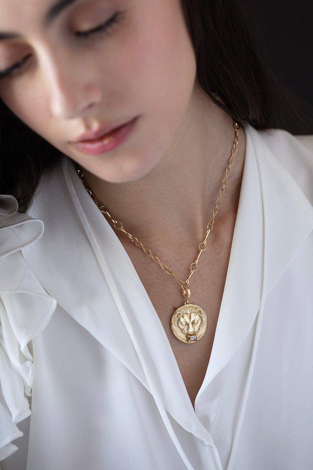 AZLEE-Large Lion Diamond Coin Charm-YELLOW GOLD