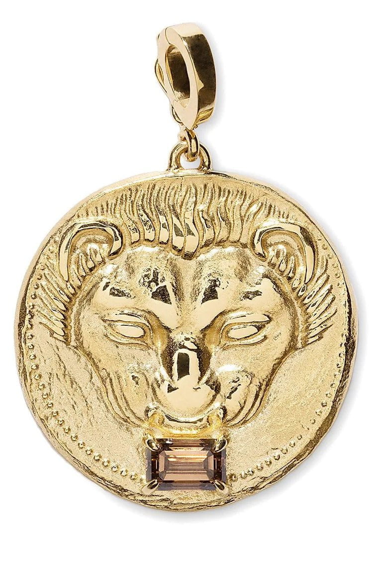 AZLEE-Large Lion Diamond Coin Charm-YELLOW GOLD