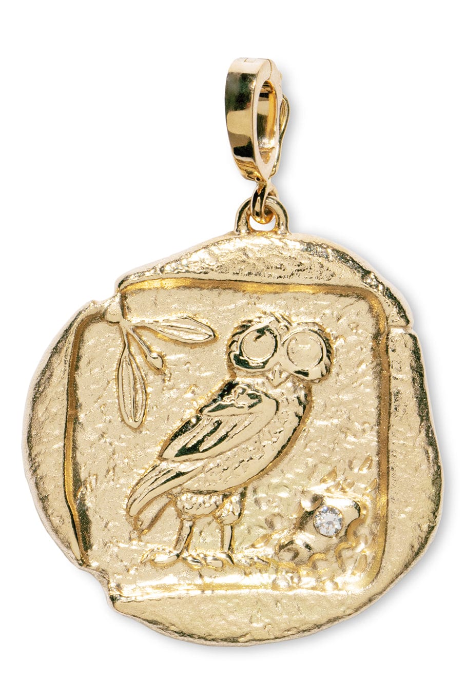 AZLEE-Large Owl of Athena Coin Charm-YELLOW GOLD
