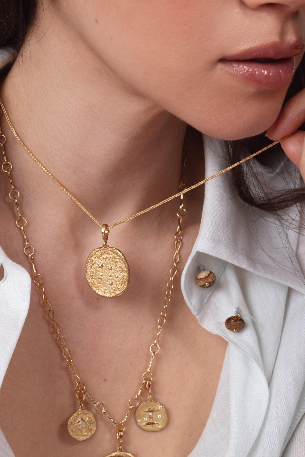 AZLEE-Large Zodiac Diamond Coin Charm-YELLOW GOLD