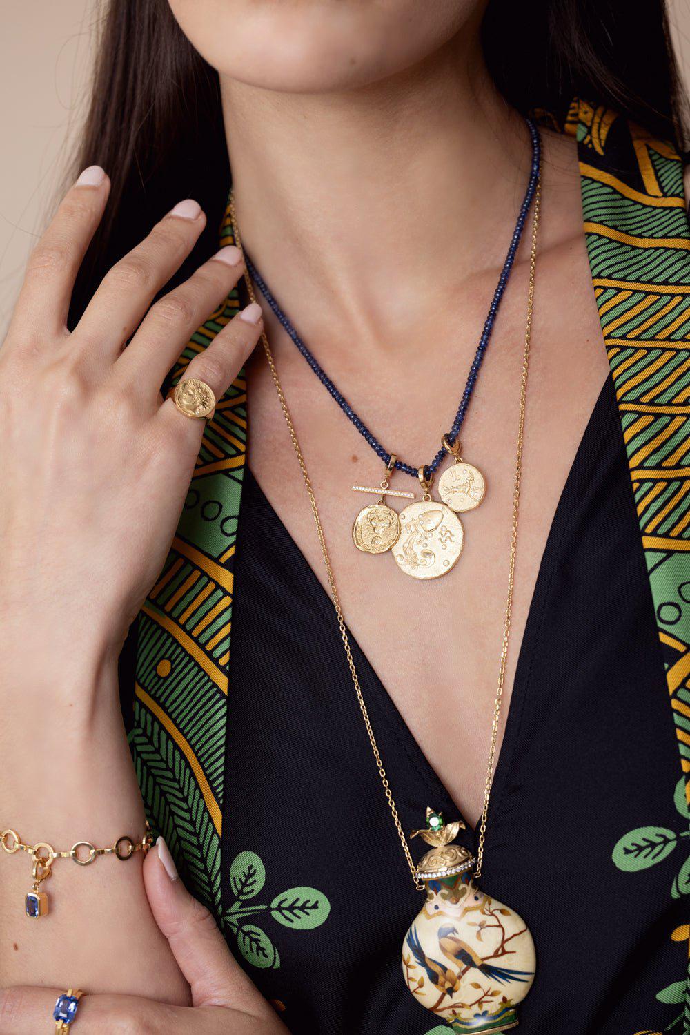 AZLEE-Of The Stars Aquarius Large Coin Pendant-YELLOW GOLD