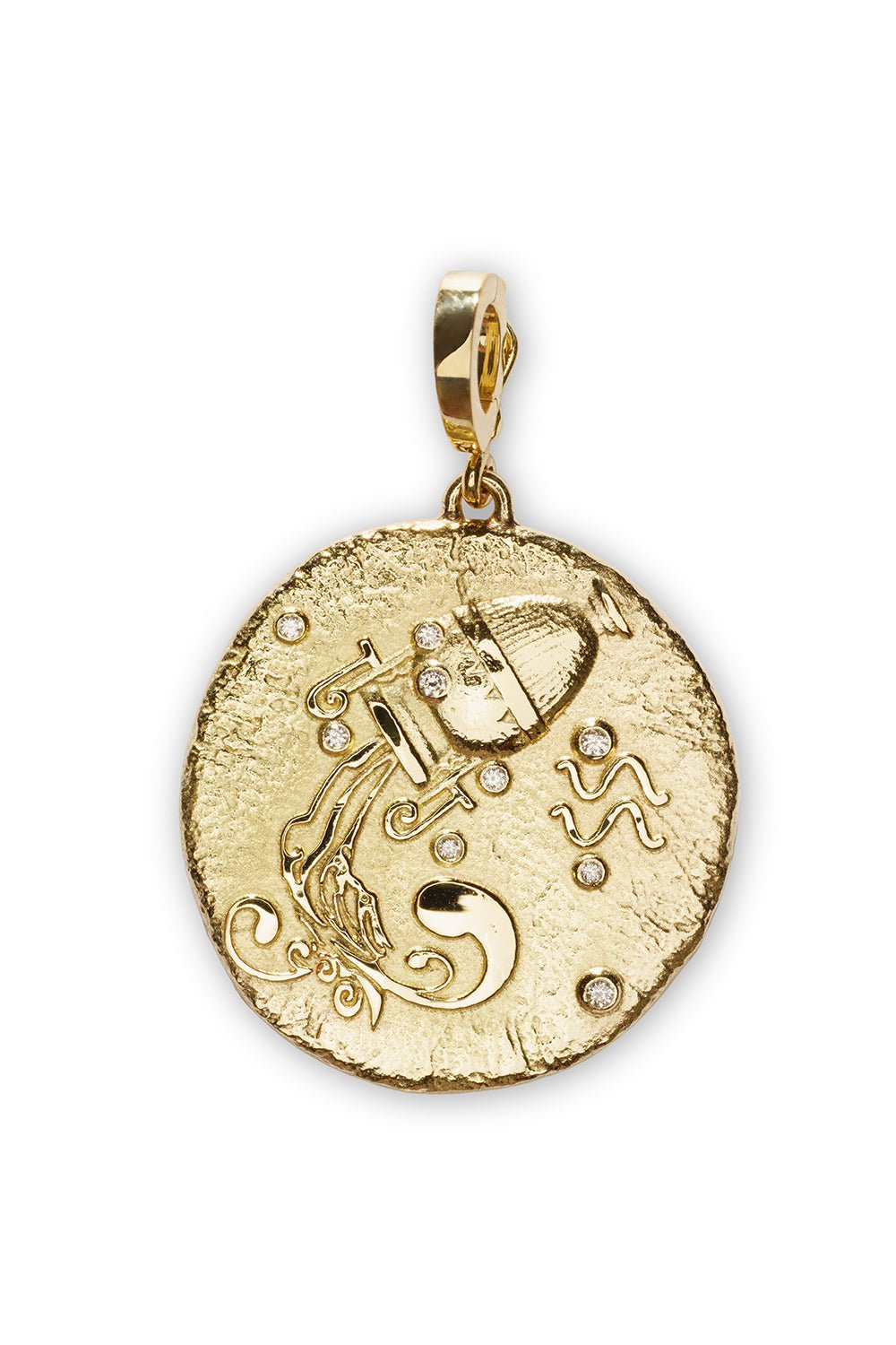 AZLEE-Of The Stars Aquarius Large Coin Pendant-YELLOW GOLD