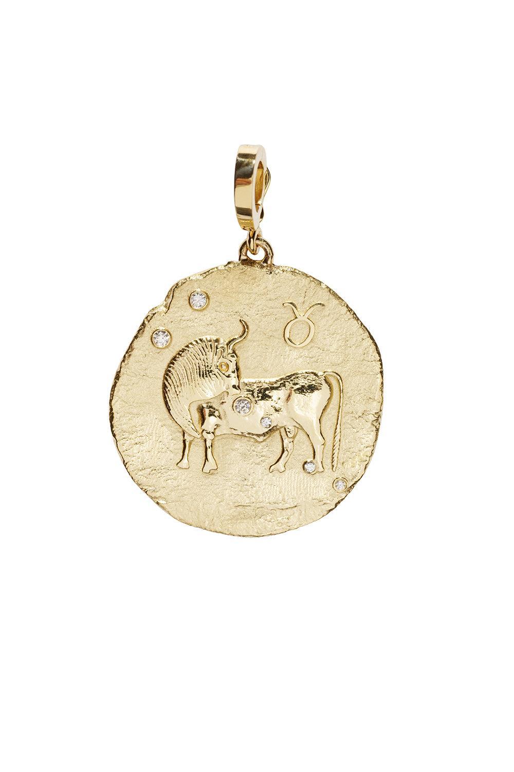 Of The Stars Taurus Large Coin Charm-YELLOW GOLD-JEWELRYFINE JEWELPENDANT-AZLEE