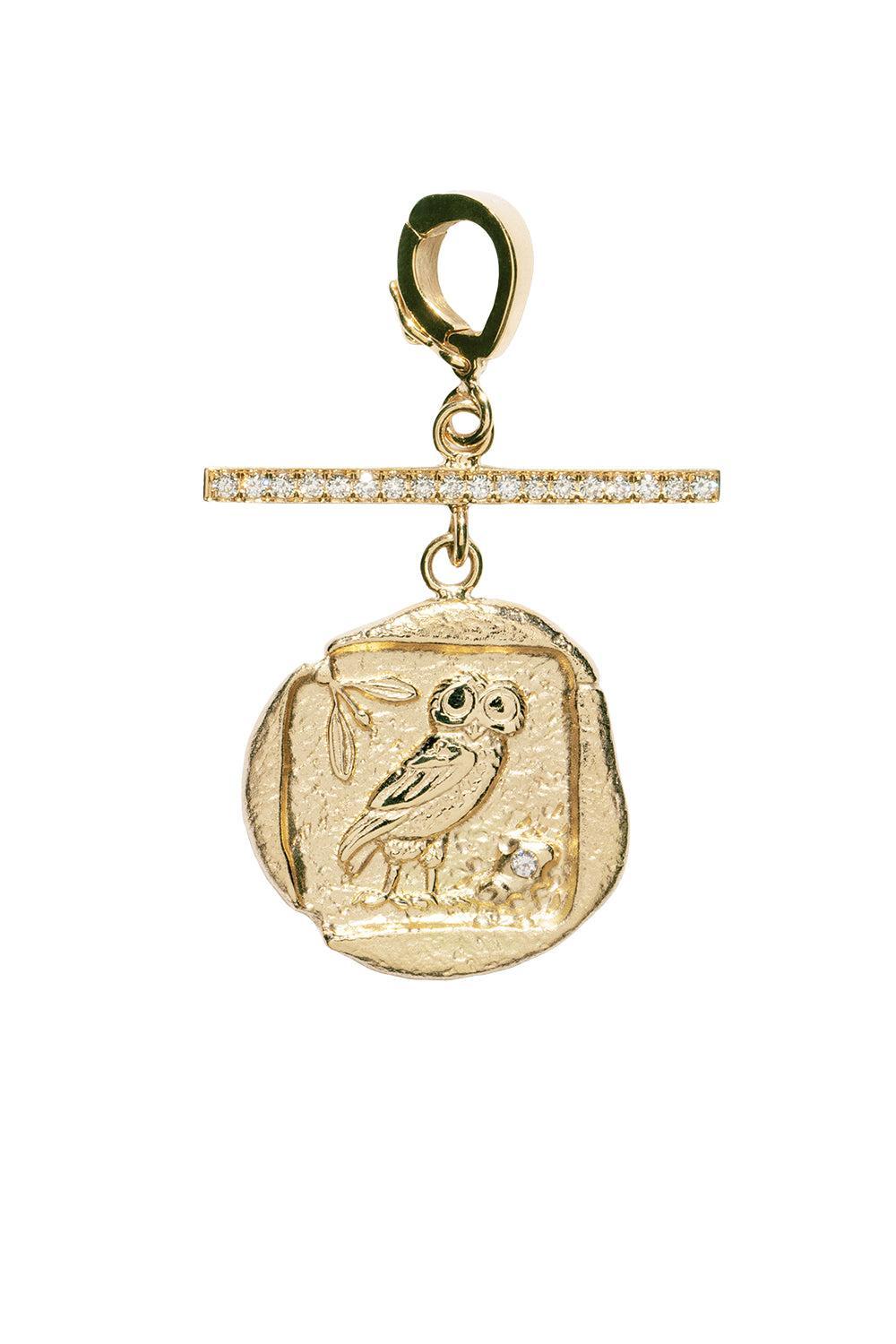 Owl Athena Small Diamond Coin Charm-YELLOW GOLD-JEWELRYFINE JEWELPENDANT-AZLEE