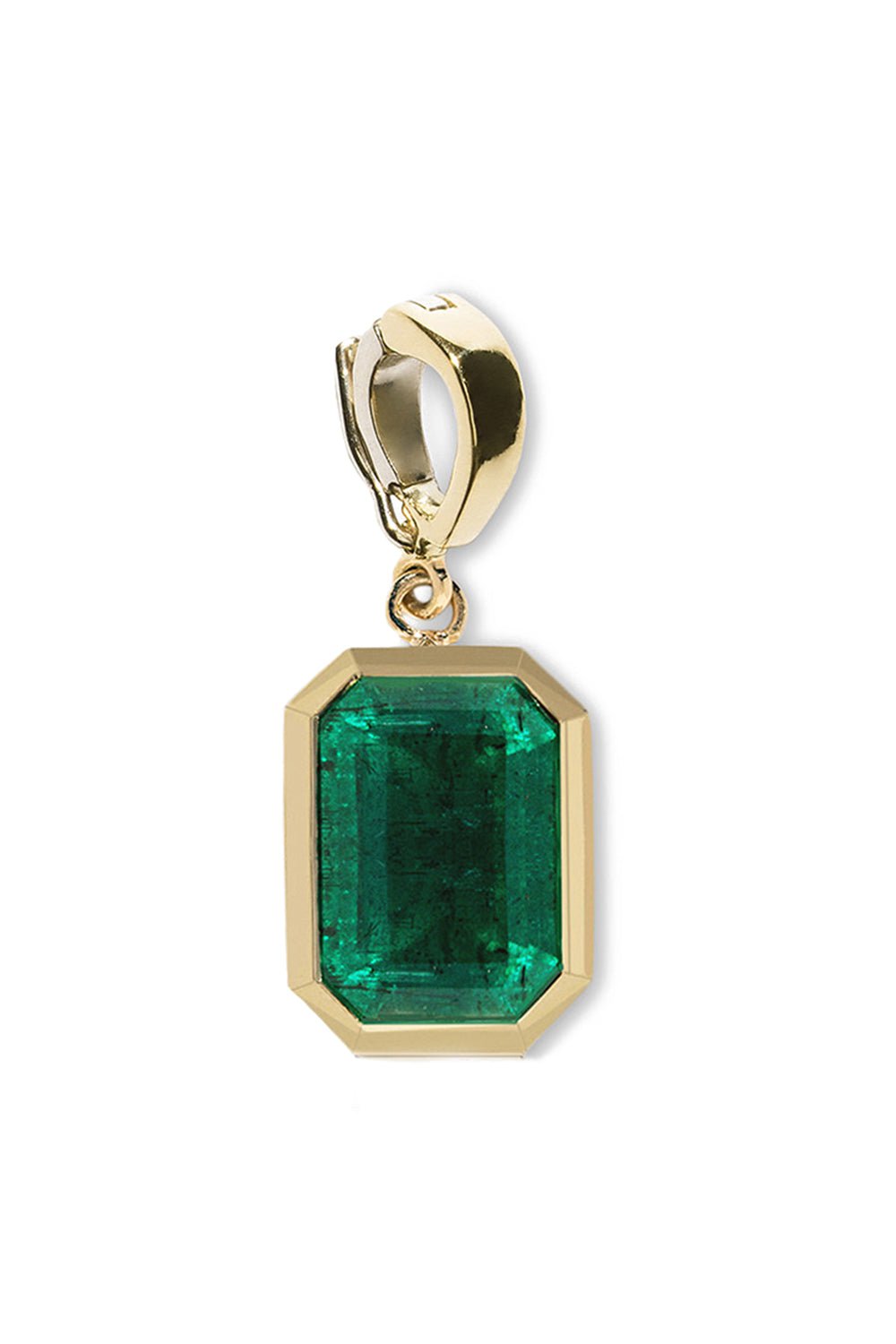 AZLEE-Rich Large Emerald Charm-YELLOW GOLD