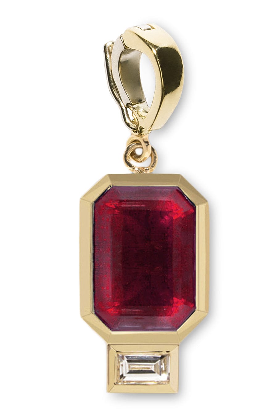 AZLEE-Ruby and Baguette Diamond Charm-YELLOW GOLD