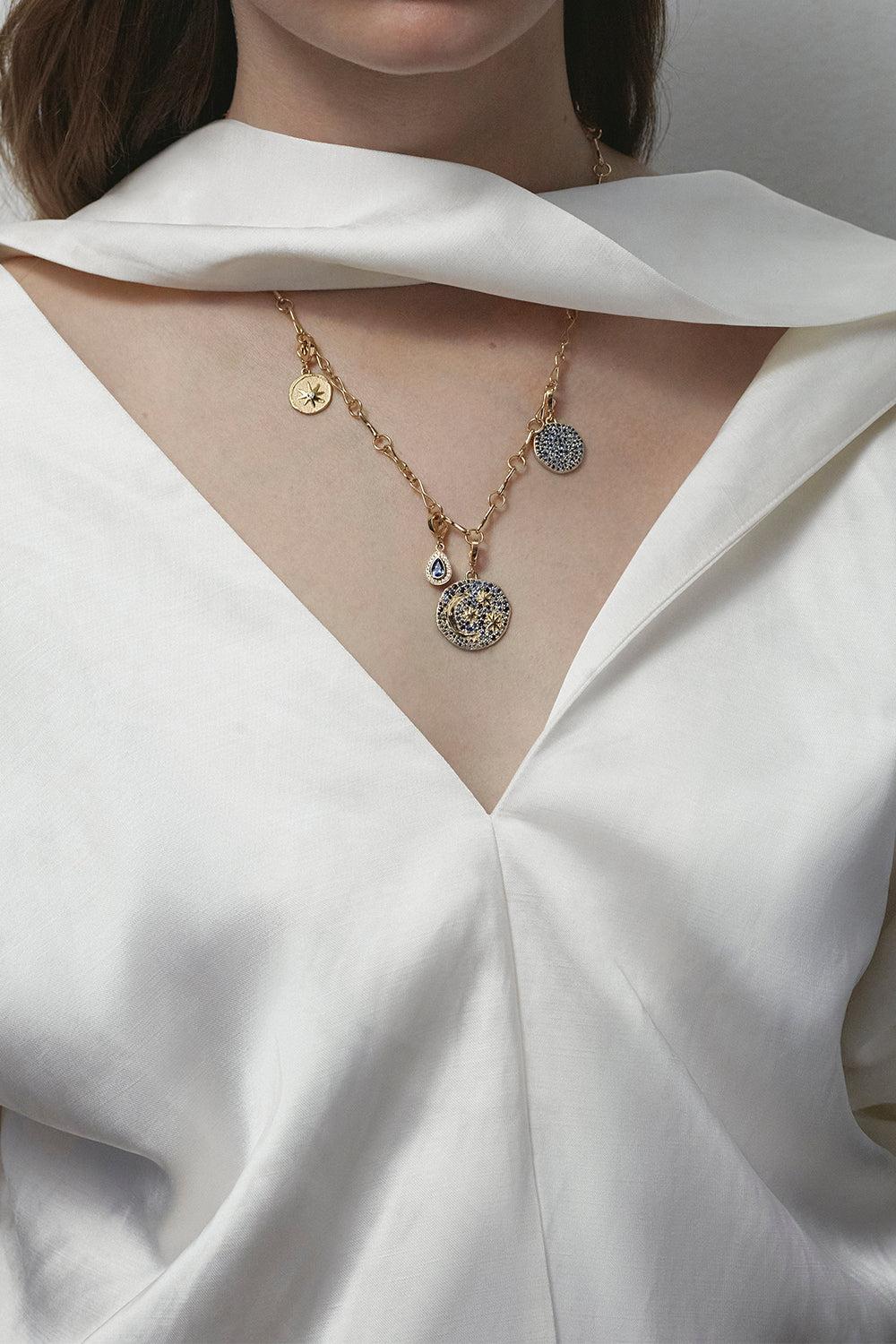 Sapphire Midnight Coin Pendant-YELLOW GOLD-JEWELRYFINE JEWELPENDANT-AZLEE