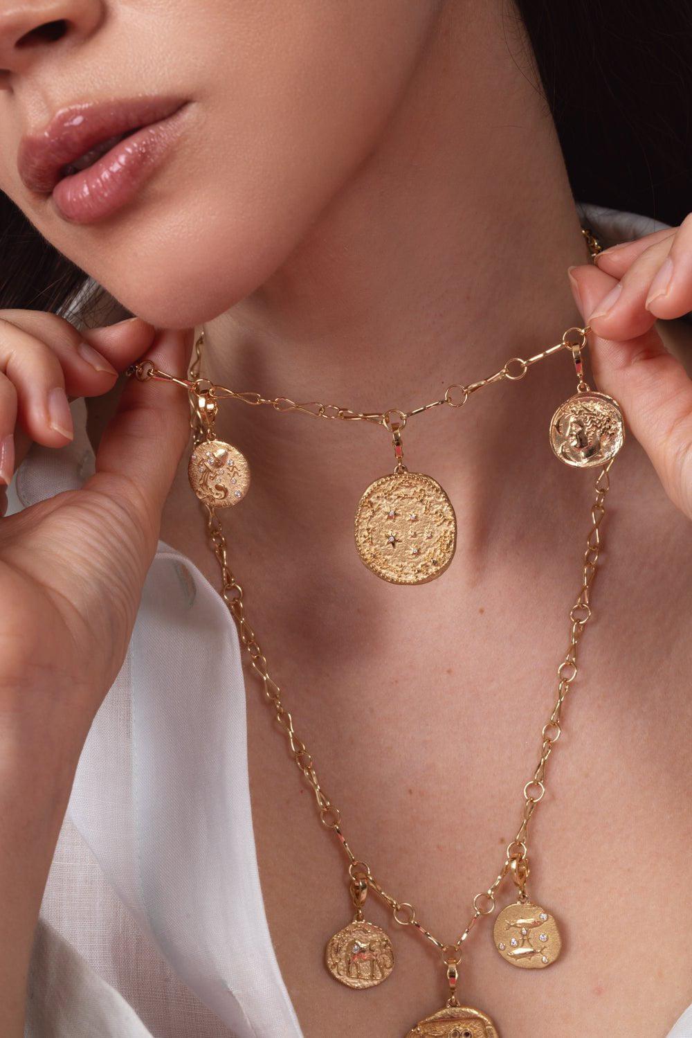 AZLEE-Small Aquarius Coin-YELLOW GOLD