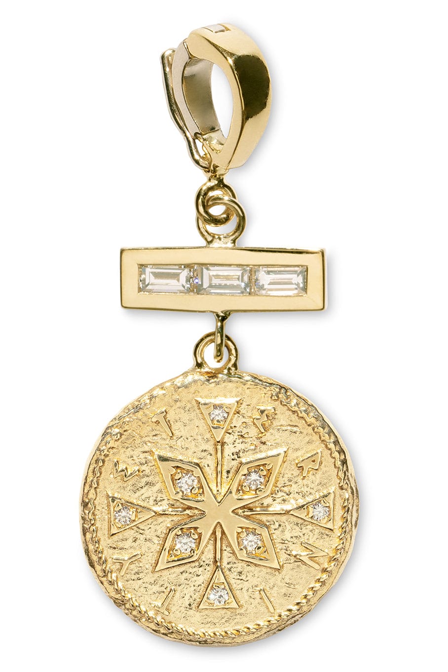 AZLEE-Small Diamond Compass Coin Charm-YELLOW GOLD
