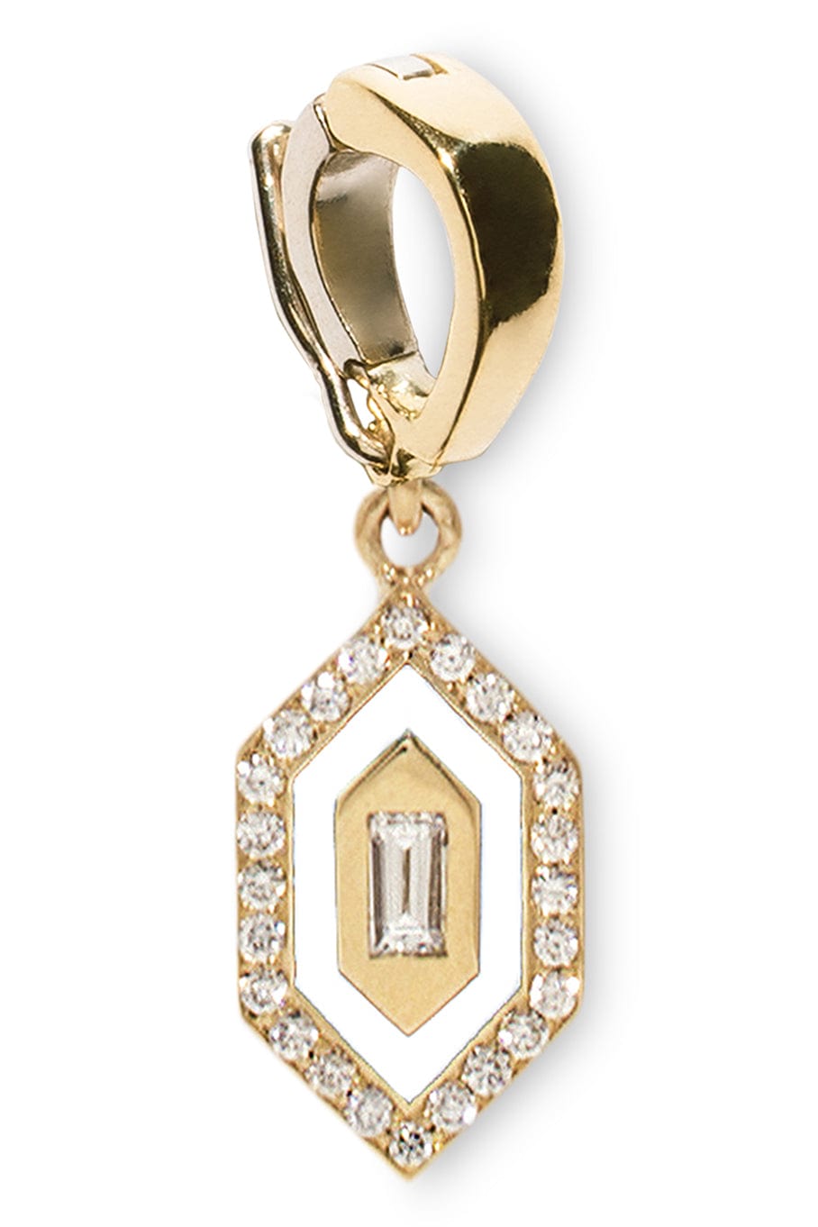 AZLEE-Small Diamond White Enamel Charm-YELLOW GOLD