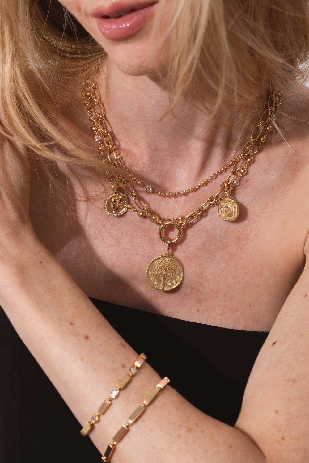 AZLEE-Small Goddess Coin Charm-YELLOW GOLD