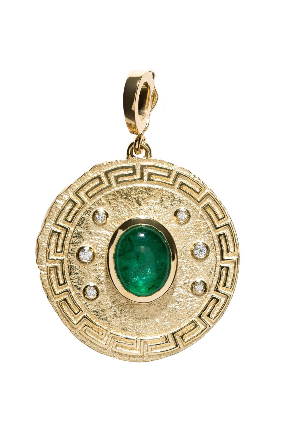 AZLEE-Large Greek Pattern Emerald Coin Charm-YELLOW GOLD