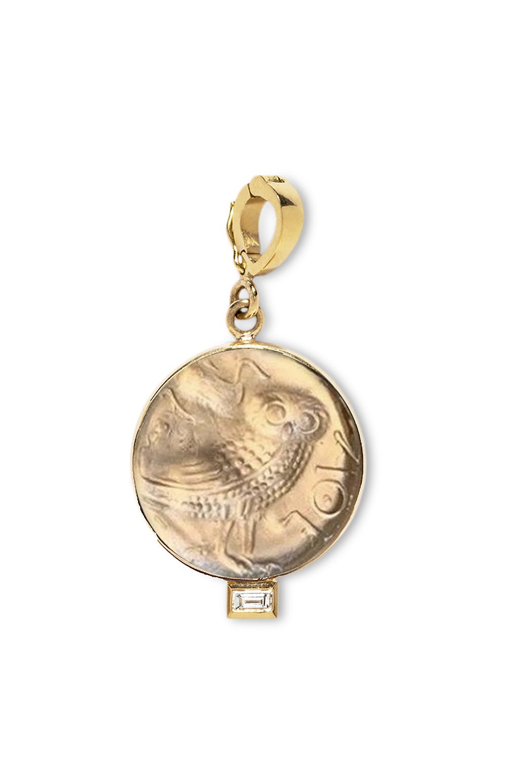 AZLEE-Small Owl of Athena Venetian Pendant-YELLOW GOLD