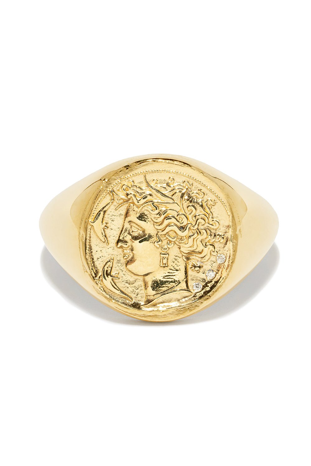 AZLEE-Goddess Coin Signet Ring-YELLOW GOLD