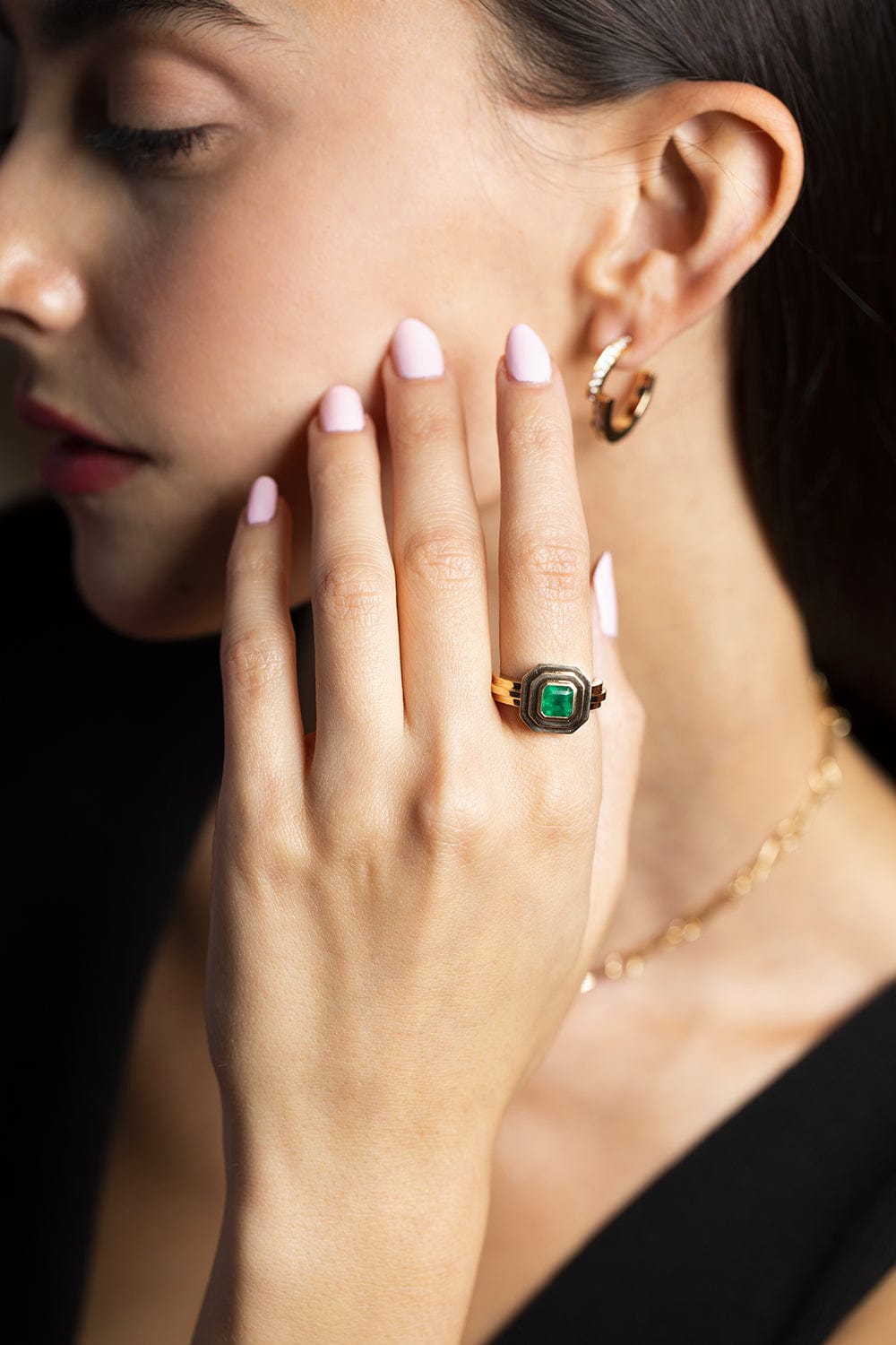 AZLEE-Staircase 2-Tier Square Emerald Ring-YELLOW GOLD