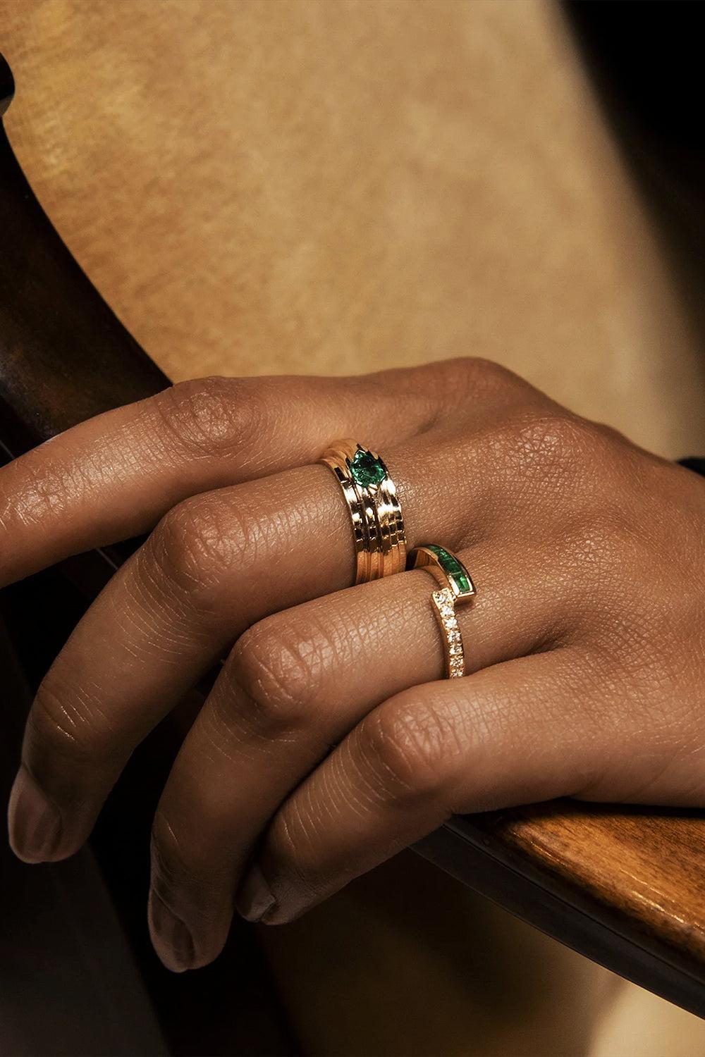 Emerald Staircase 5-Tier Hexagon Ring-YELLOW GOLD-7-JEWELRYFINE JEWELRING-AZLEE