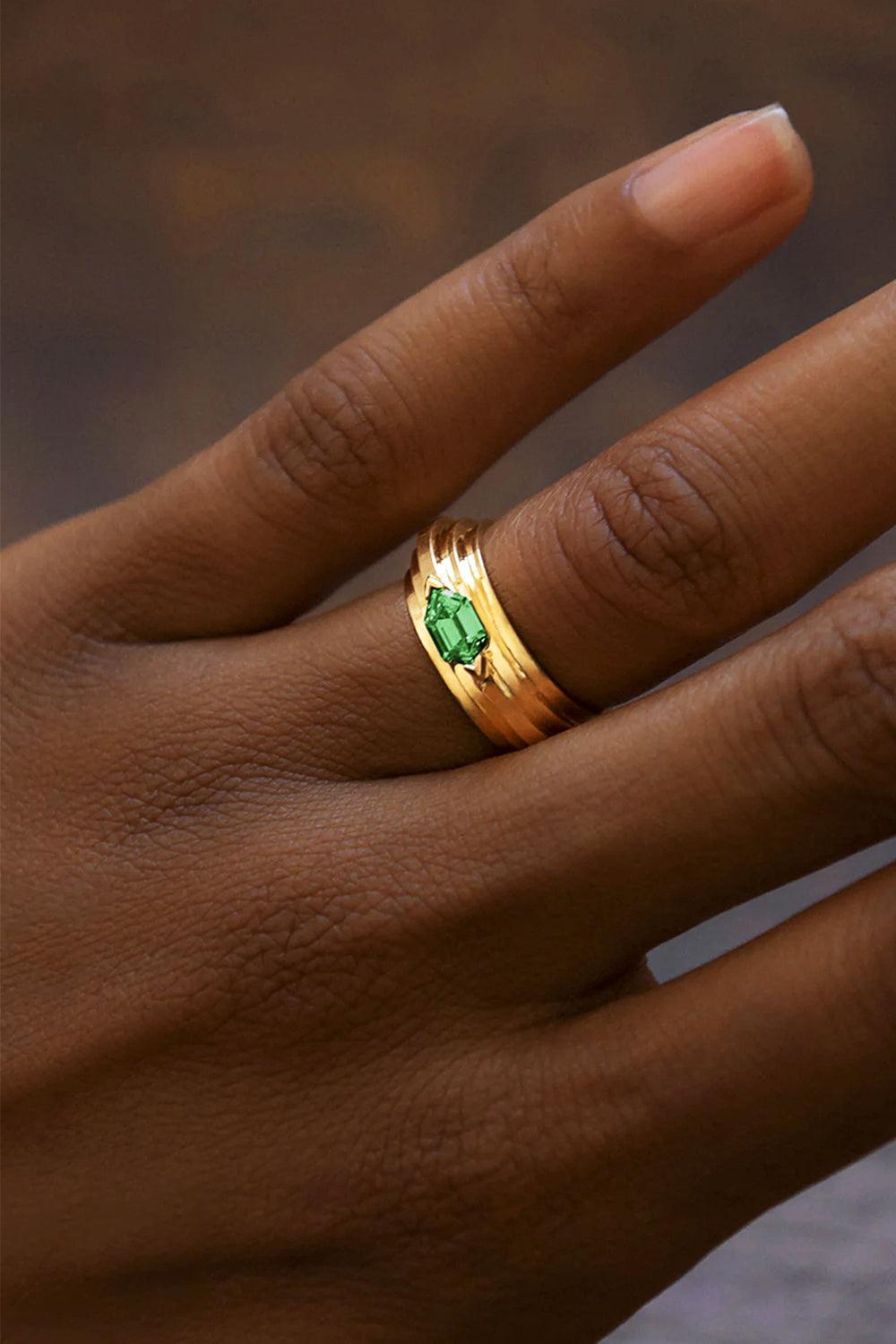 Emerald Staircase 5-Tier Hexagon Ring-YELLOW GOLD-7-JEWELRYFINE JEWELRING-AZLEE