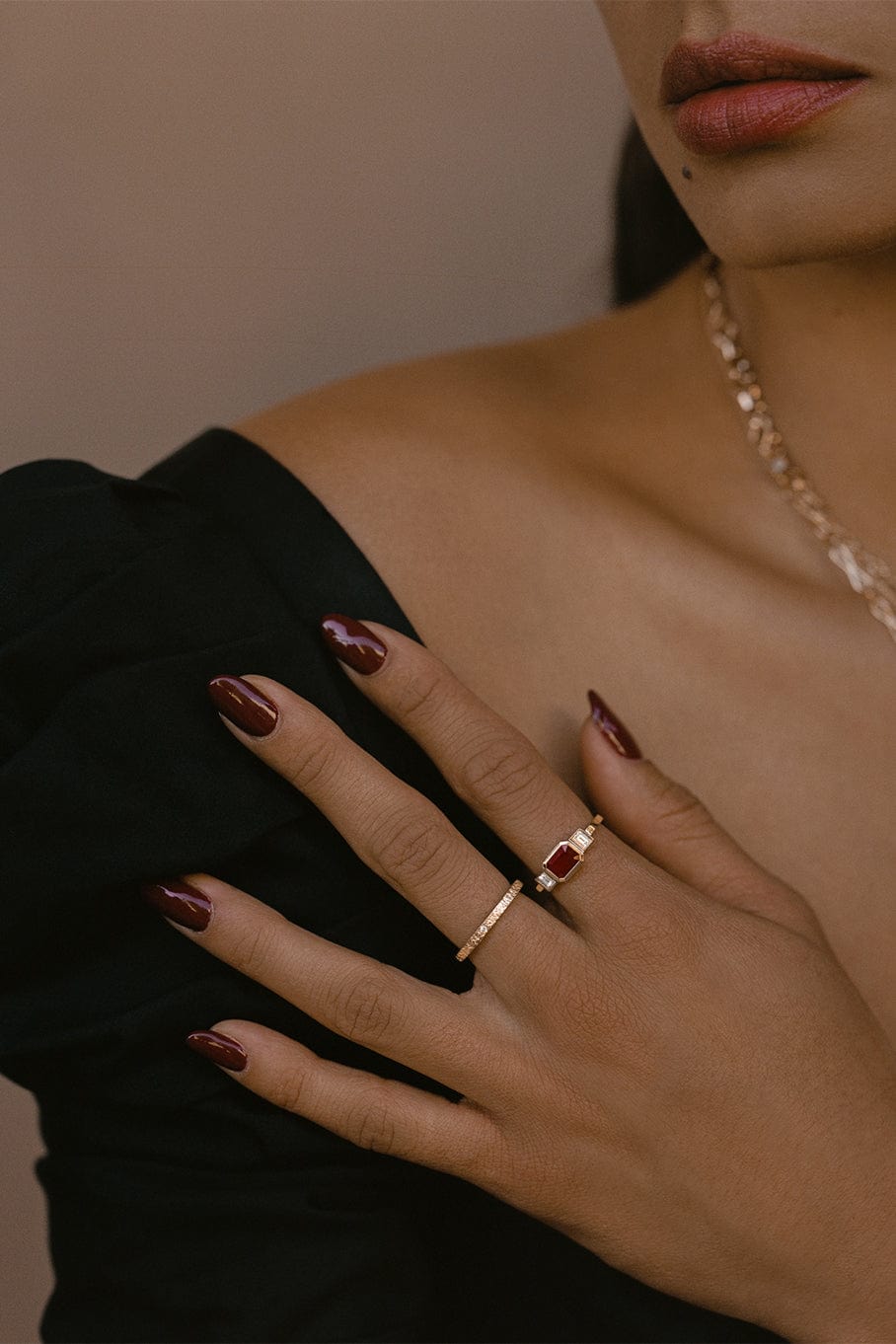 AZLEE-Ruby and Baguette Diamond Ring-YELLOW GOLD