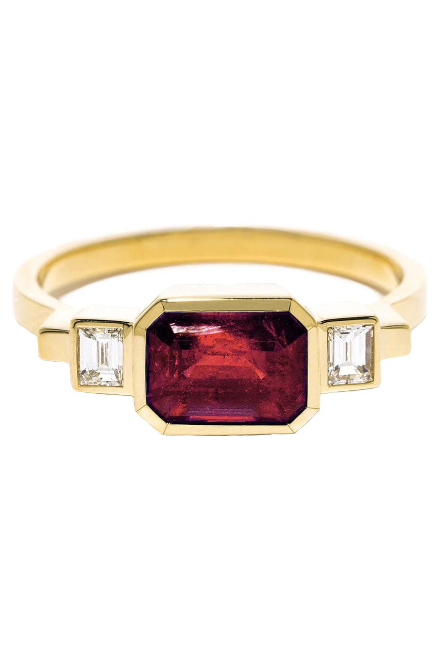 AZLEE-Ruby and Baguette Diamond Ring-YELLOW GOLD