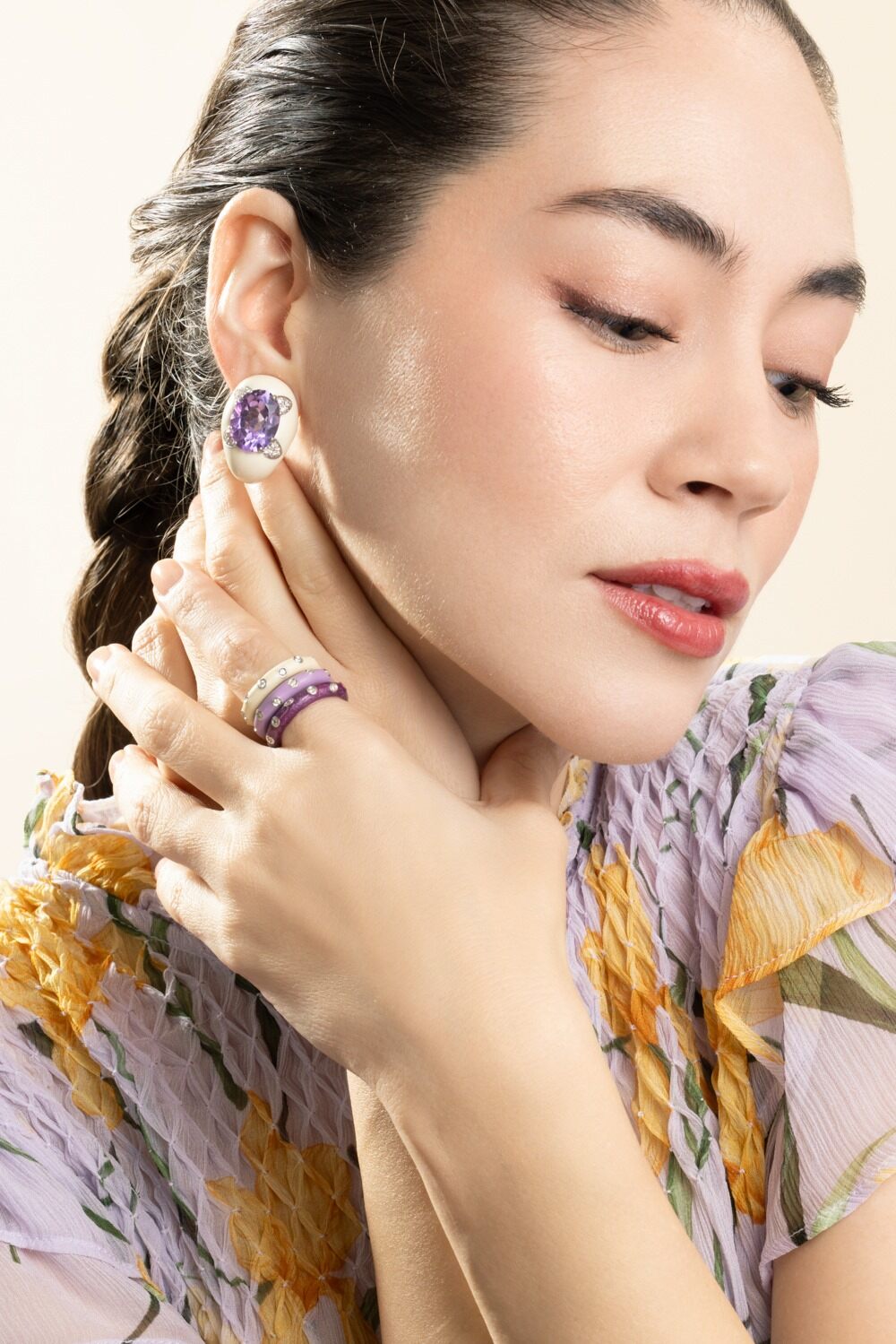 Diamond Amethyst White Oval Earrings-SILVER-JEWELRYFINE JEWELEARRING-ANDREOLI