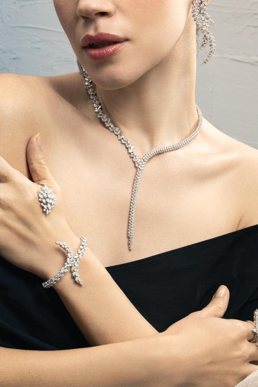 Diamond Round Marquise Y Drop Necklace-WHITE GOLD-JEWELRYFINE JEWELNECKLACE O-YEPREM