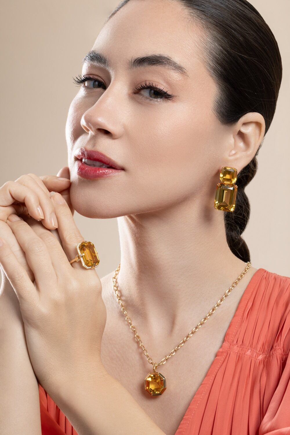 Citrine Cushion G-One Earrings-YELLOW GOLD-JEWELRYFINE JEWELEARRING-GOSHWARA