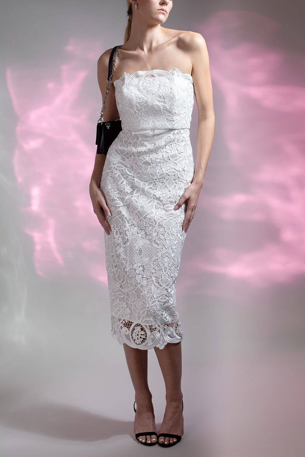 BADGLEY MISCHKA-Strapless Lace T Dress-