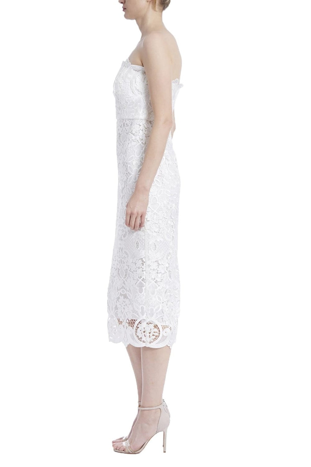 badgley mischka strapless lace cocktail dress Badgley Mischka Collection Strapless Lace Sheath Dress