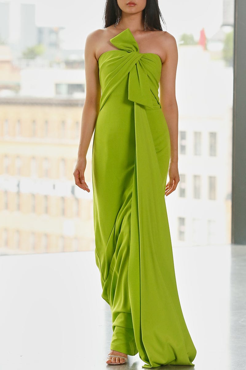 BADGLEY MISCHKA-Strapless Bust Drape Gown-