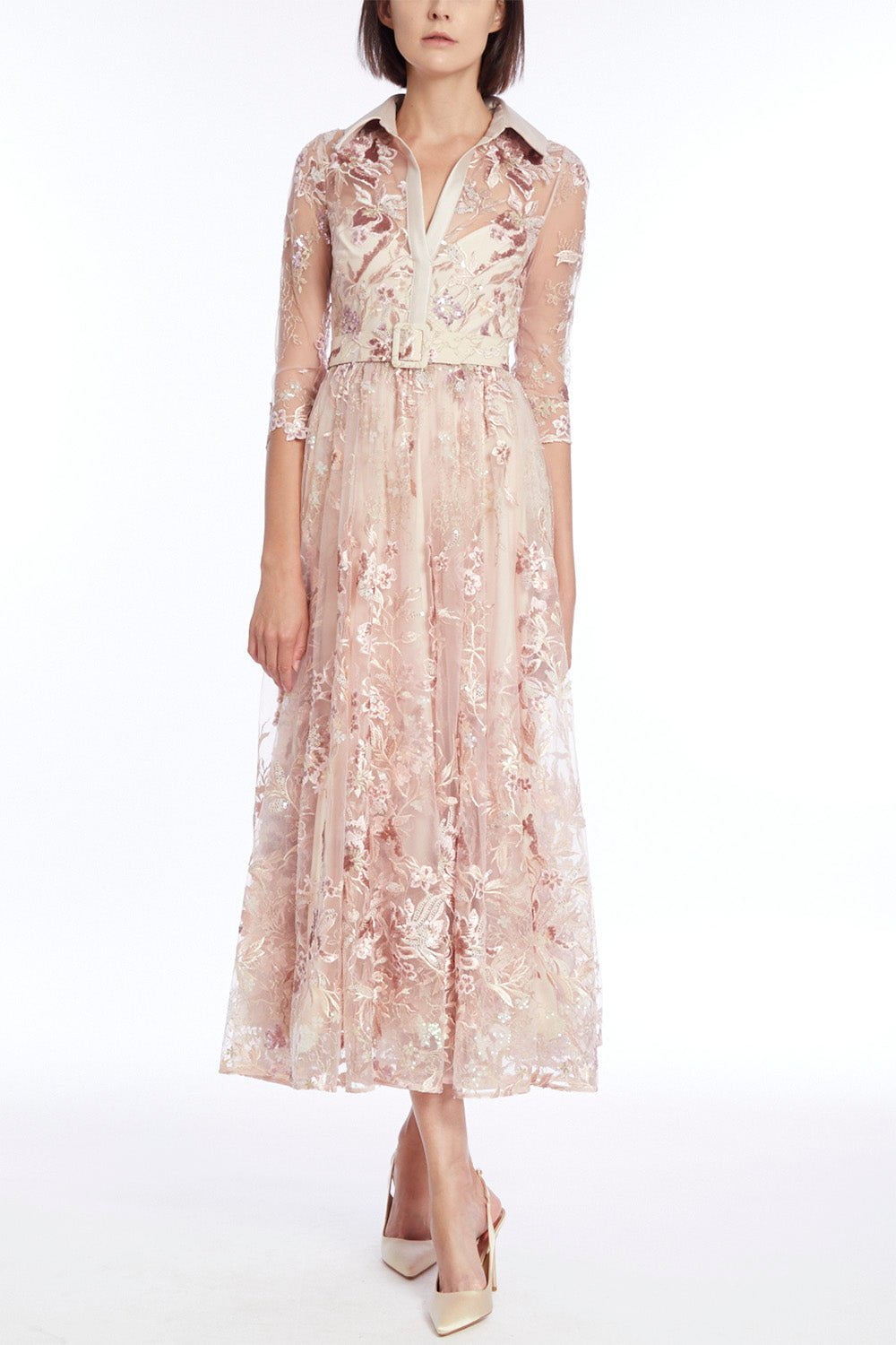 BADGLEY MISCHKA-Embroidered Midi Dress-