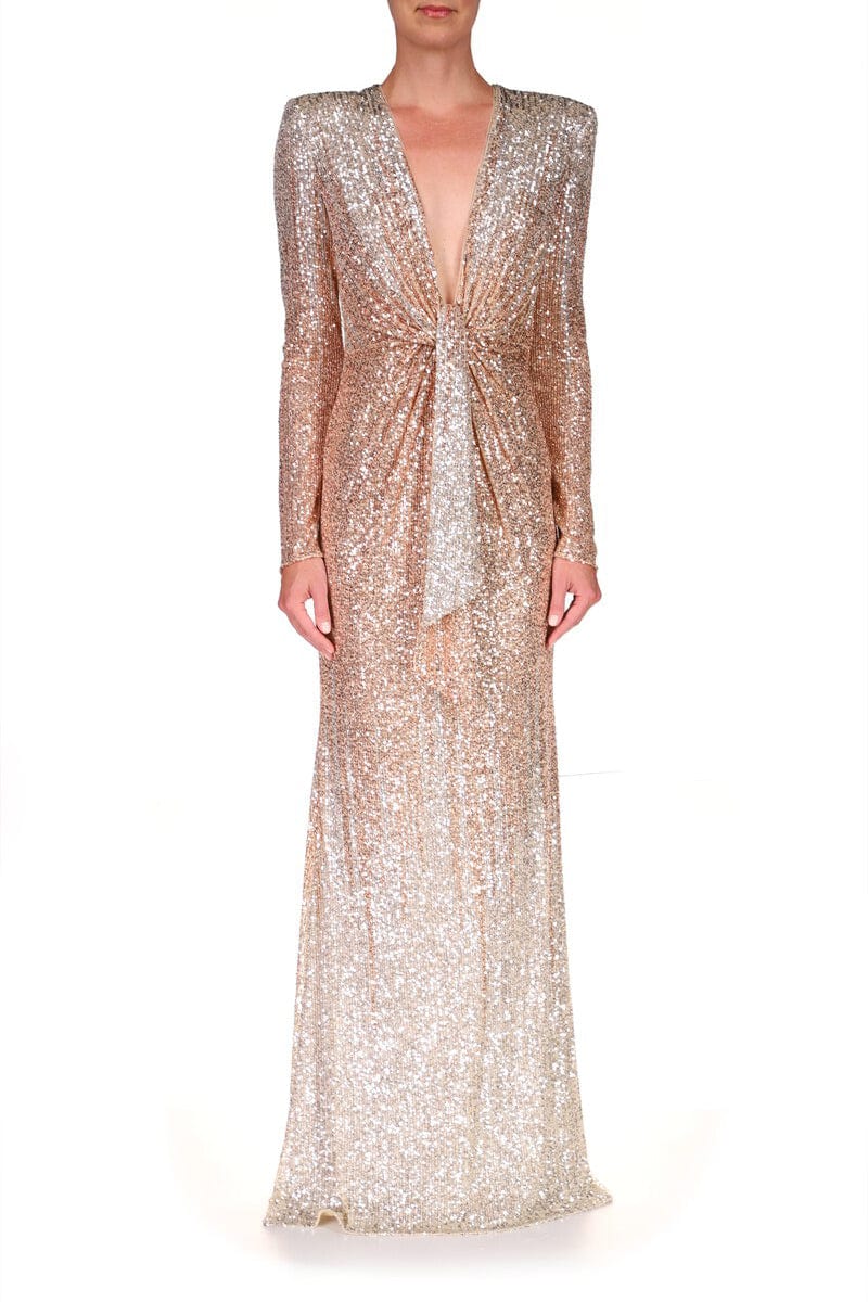 BADGLEY MISCHKA-Deep V Sequin Gown-