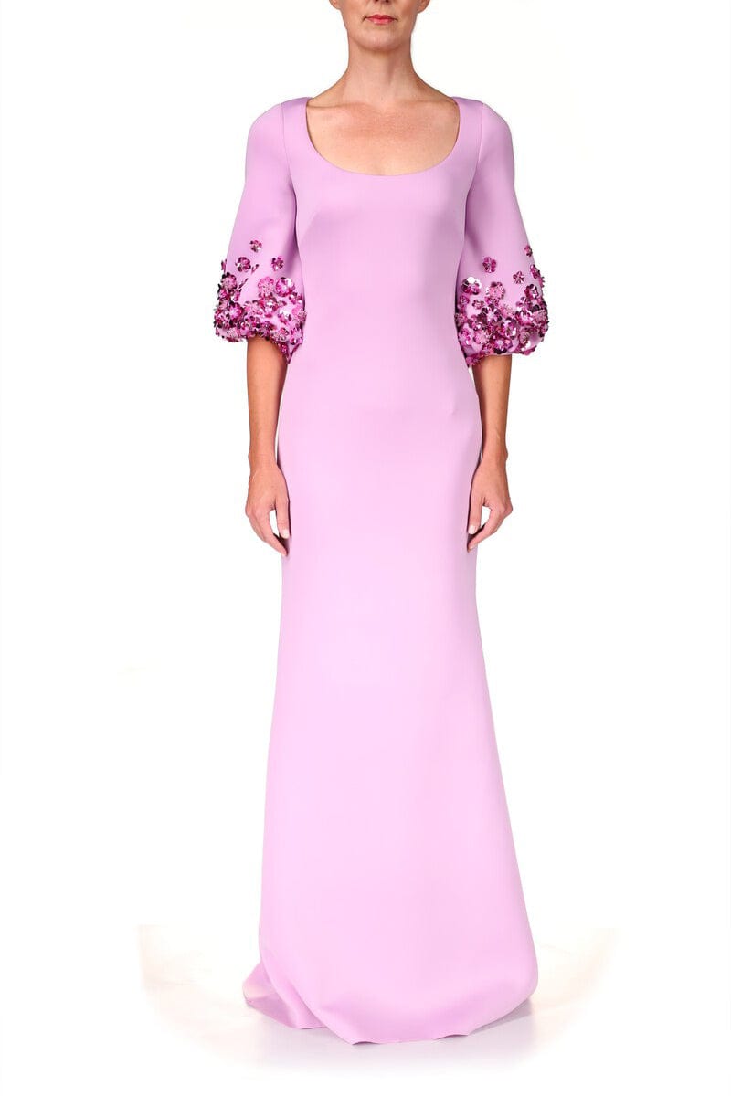 BADGLEY MISCHKA-Scoop Neck Beaded Sleeves Gown-