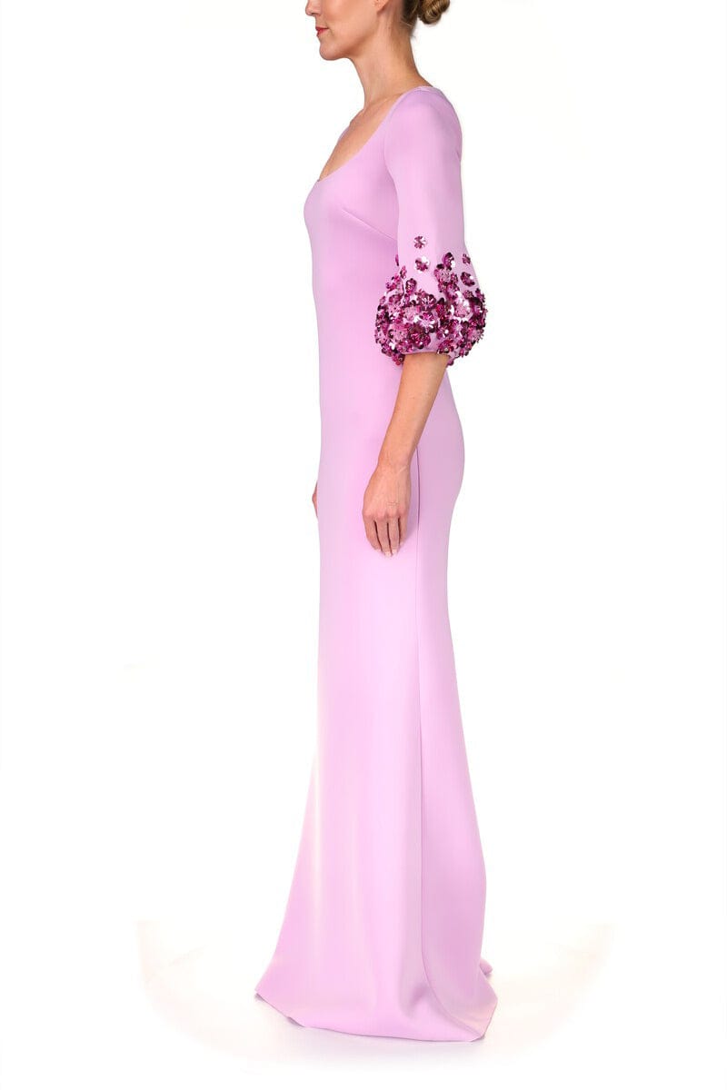 BADGLEY MISCHKA-Scoop Neck Beaded Sleeves Gown-
