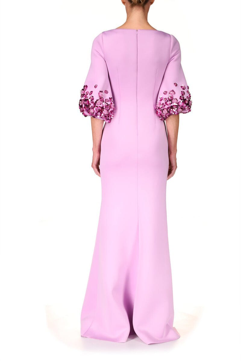 BADGLEY MISCHKA-Scoop Neck Beaded Sleeves Gown-