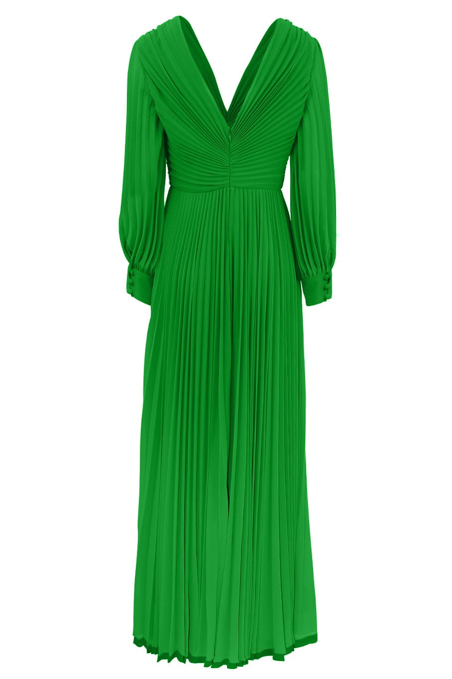 BADGLEY MISCHKA-Pleated V Neck Gown - Palm Green-PALMGRN