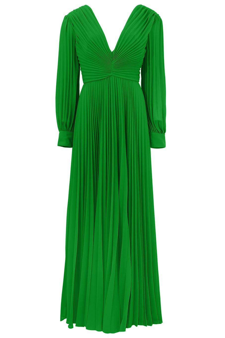 BADGLEY MISCHKA-Pleated V Neck Gown - Palm Green-PALMGRN