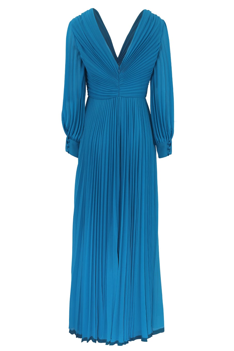 BADGLEY MISCHKA-Pleated V Neck Gown - Turquoise-
