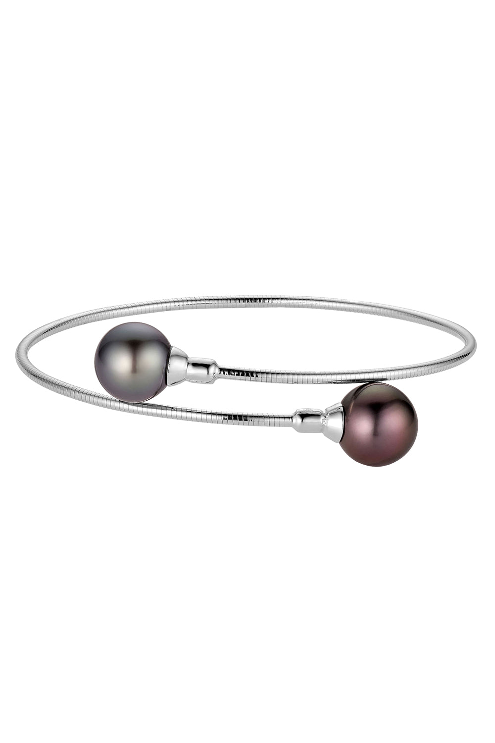 Black Tahitian Pearl Wire Bangle Bracelet-WHITE GOLD-JEWELRYFINE JEWELBRACELET O-BAGGINS