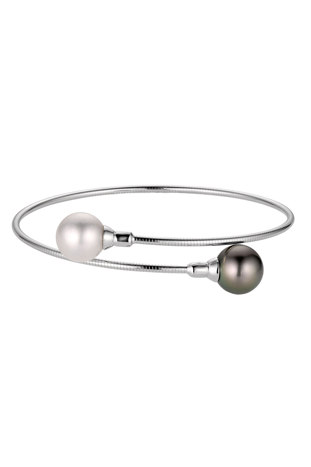 Tahitian South Sea Pearls Black Wire Bangle Bracelet-WHITE GOLD-JEWELRYFINE JEWELBRACELET O-BAGGINS