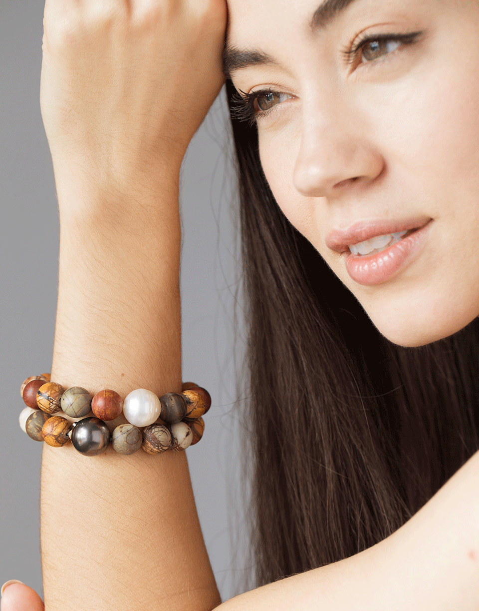 BAGGINS-White South Sea Pearl and Jasper Bead Bracelet-WHITE