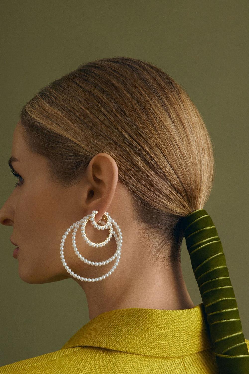 Small Pearl Hoop Earrings-YELLOW GOLD-JEWELRYFINE JEWELEARRING-BAGGINS