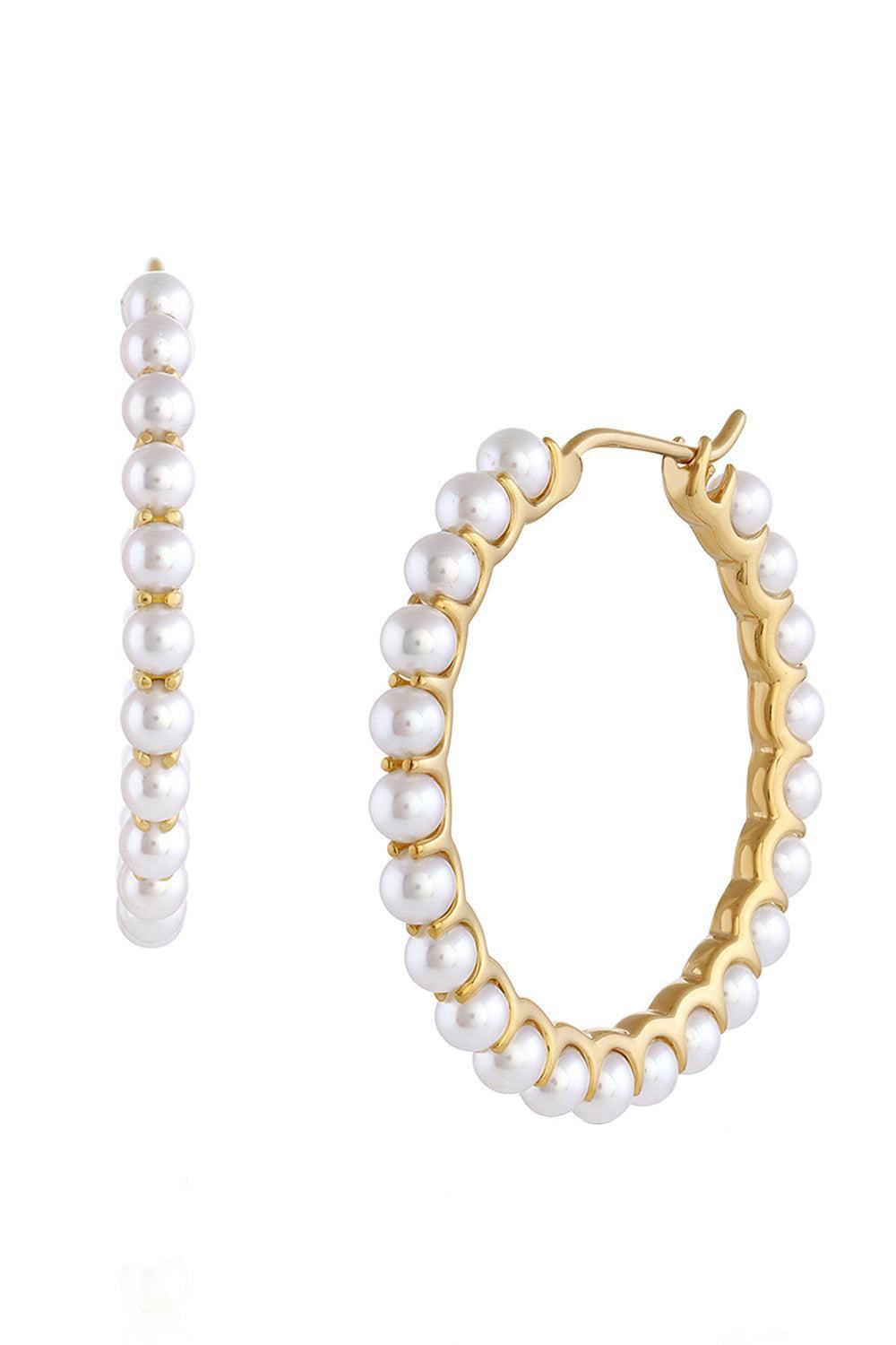 Medium Pearl Hoop Earrings-YELLOW GOLD-JEWELRYFINE JEWELEARRING-BAGGINS