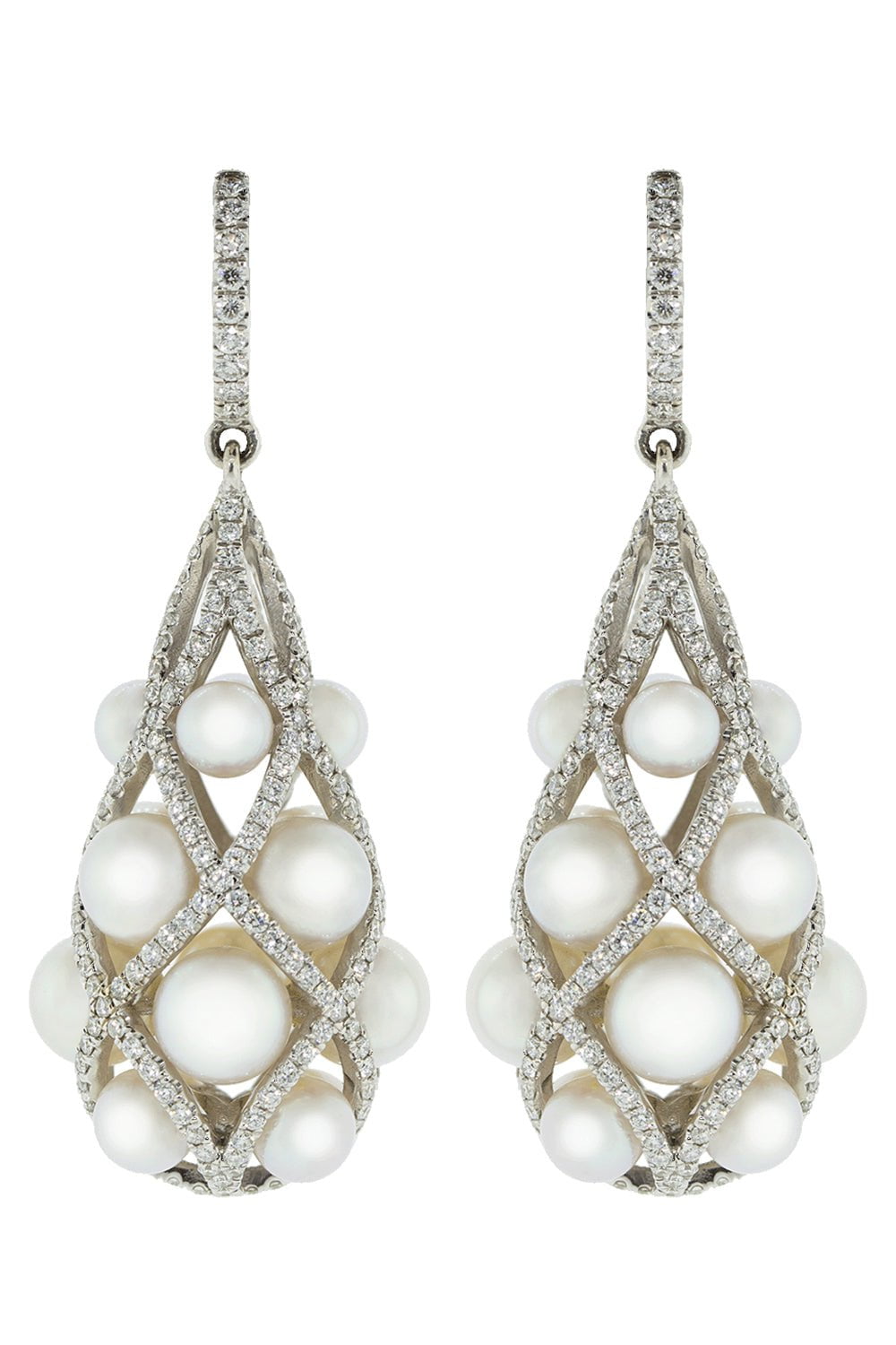 BAGGINS-Akoya Pearl and Diamond Earrings-WHITE GOLD