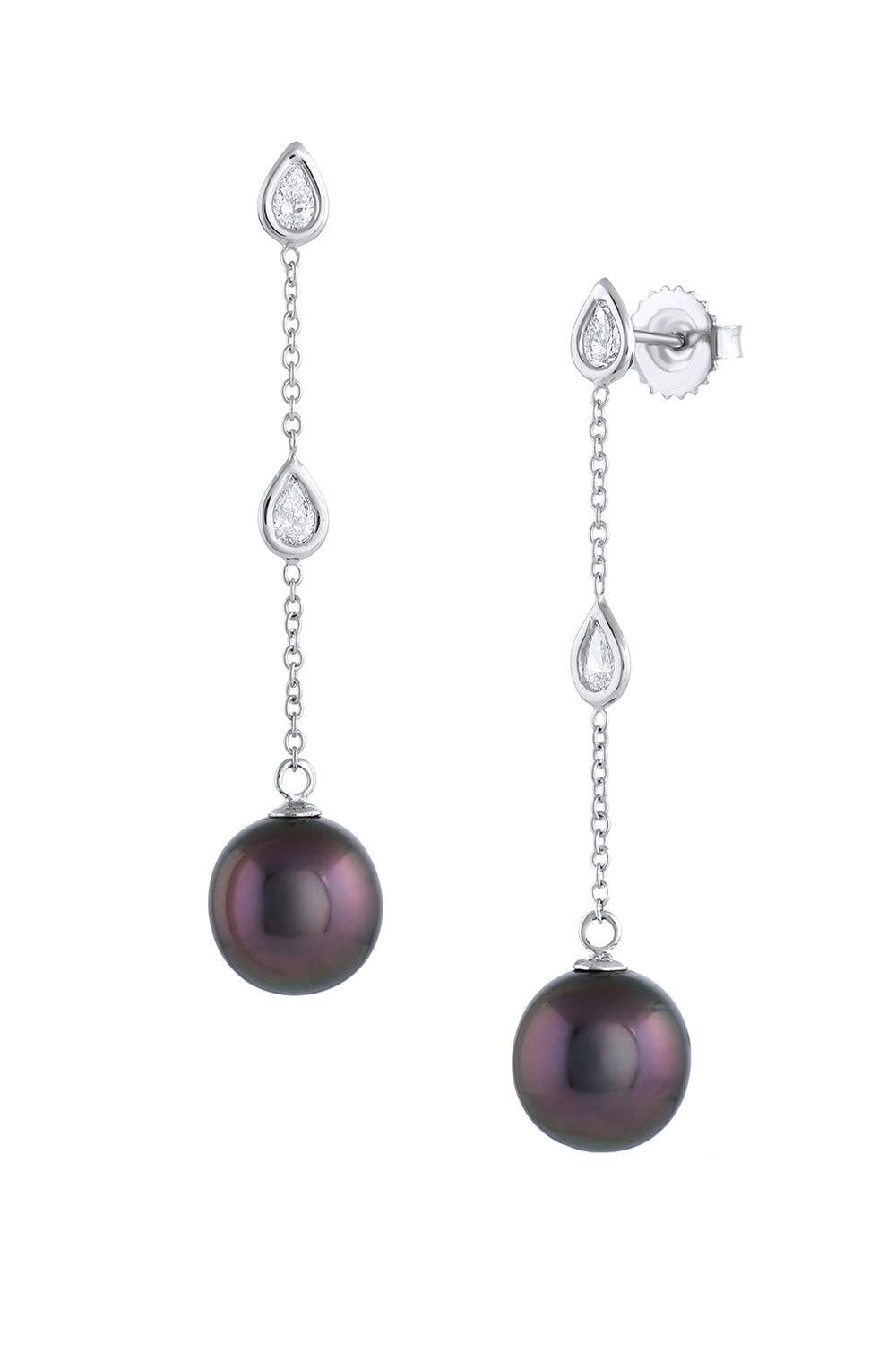 Diamond Black Pearl Dangle Earrings-WHITE GOLD-JEWELRYFINE JEWELEARRING-BAGGINS