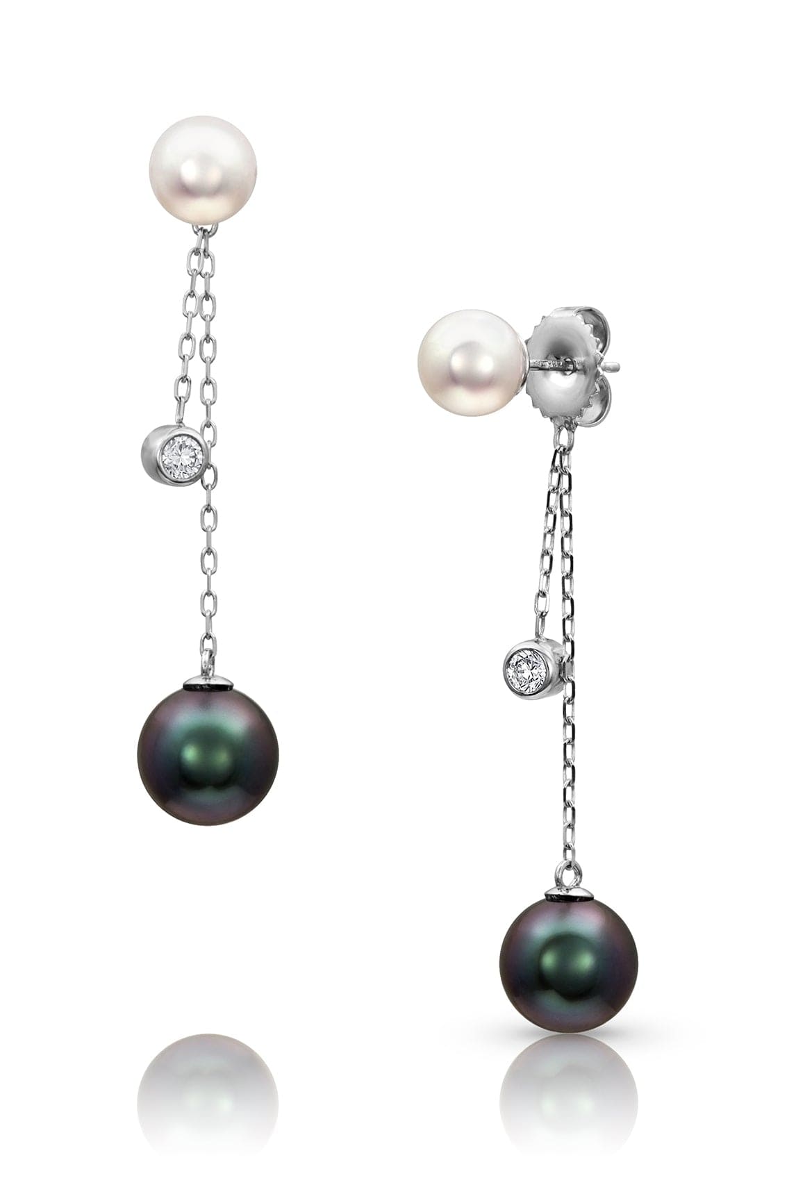 BAGGINS-Multi Pearls Dangle Chain Earrings-WHITE GOLD